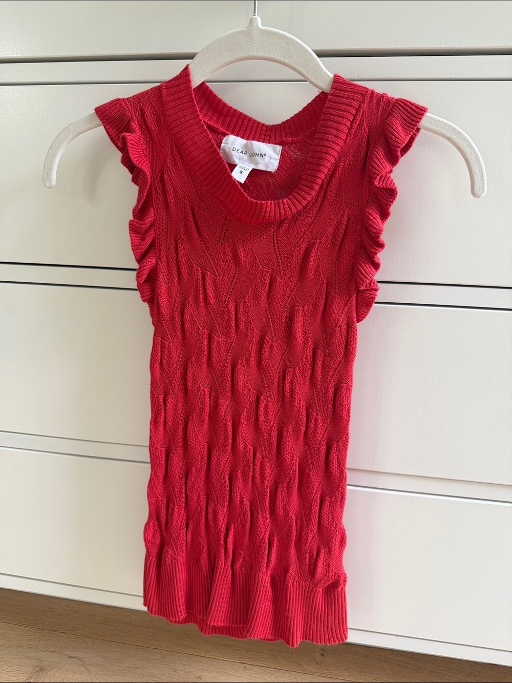 Dea & John Red Cable-Knit Ruffle Sleeve Dress
